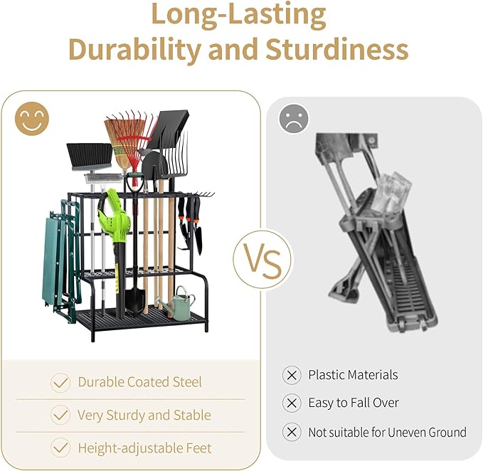 Garden Tool Organizer, Large Yard Tool Tower Rack for Garage Organization and Storage, Gardening Tool Stand for Shed or Outdoor, Metal Garden Tool Holder Up to 78 Tools, Shovel, Rake, Black