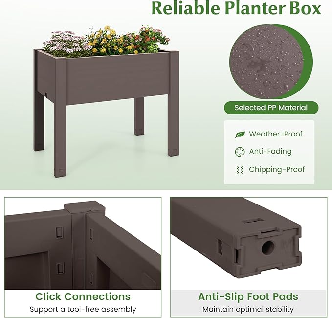 Giantex Raised Garden Bed with Legs, Self-Watering Planter Box with Water Level Indicator, Drainage Hole & Detachable Space Dividers, Outdoor Plant Container for Flower, Vegetable, Fruit, Herb (Brown)