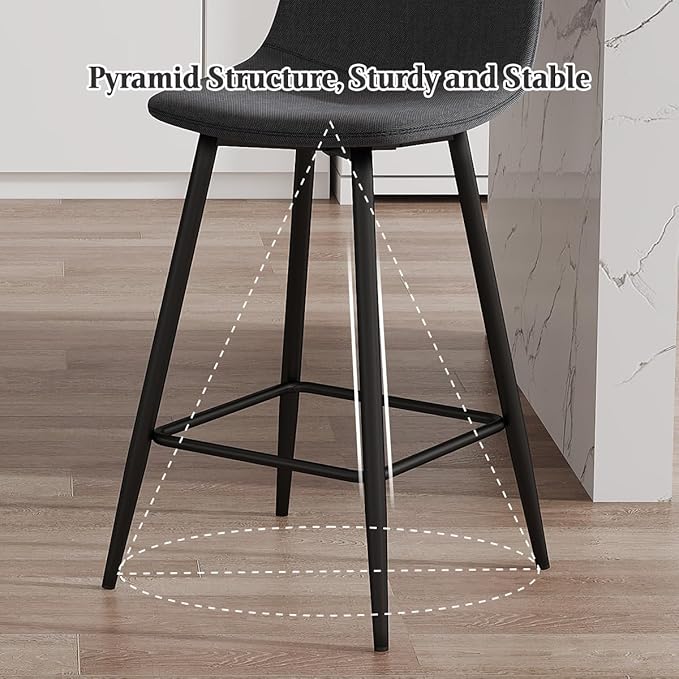 Counter Height Bar stools Set of 4, 24.6" Grey Kitchen Bar Stools with Back & Metal Footrest, Modern Island Chairs Set of 4 for Kitchens Island Home Bar