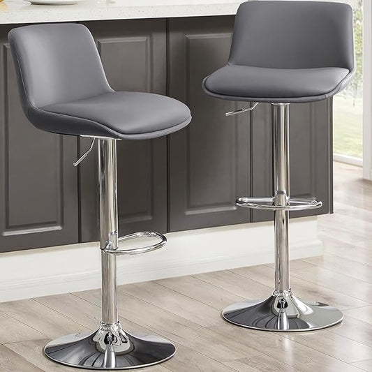 MINCETA Bar Stools,Modern Upholstered Swivel Stool with Back for Bar and Counter Height, Adjustable Height 24" to 34",Set of 2,PU in Dark Gray