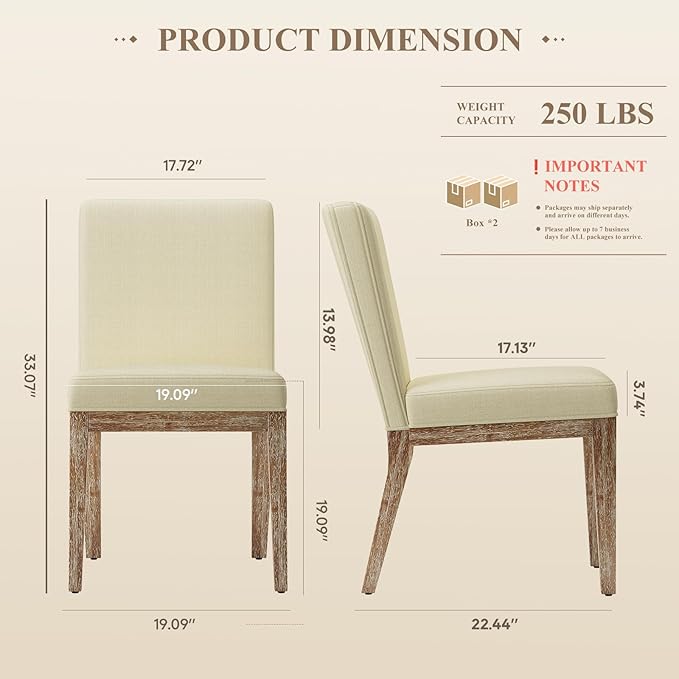 Wooden Dining Chairs Set of 4, Modern Fabric Upholstered Dining Room Chair, Kitchen Side Chairs, Farmhouse Dinner Chair with High Back for Kitchen, Beige