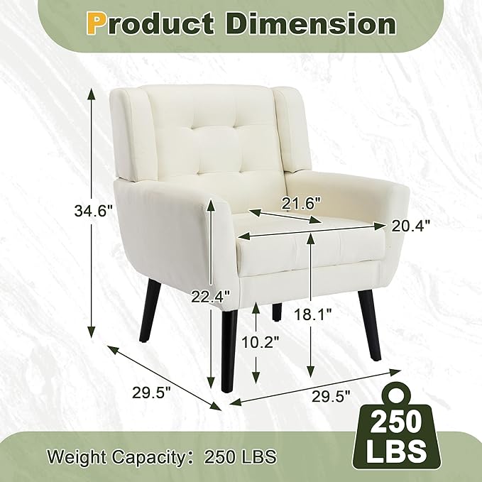 NicBex Modern Accent Chair for Living Room Upholstered Foam Filled Living Room Chairs with Metal Legs Linen Cozy Lounge Armchair for Living Room Bedroom,White