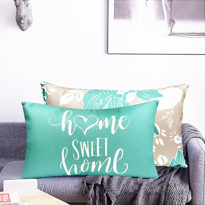 Decorative Throw Pillow Covers Set of 4 Teal Pillow Covers 12x20 inch Throw Pillow Cases Linen Square Pillow Case,Farmhouse Outdoor Modern Boho Pillow Covers for Couch Sofa Living Room