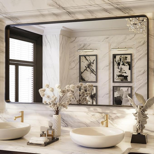 ISKM Bathroom Mirror for Wall 55" x 30" Matte Black Bathroom Vanity Mirror Farmhouse, Anti-Rust, Tempered Glass, Hangs Horizontally or Vertically