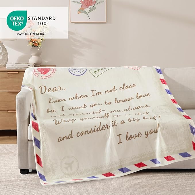 Geniospin Airmail Throw Blanket, Gift for Women/Teenage Girls/Daughter/Son/Grandma, Super Soft Flannel Throw Blanket for Christmas for Couch Bed Sofa, Warm and Cozy
