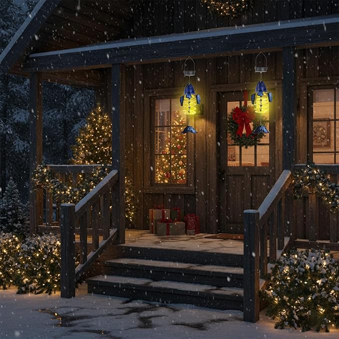 2 Pack Fish Solar Lights Outdoor Hanging Lantern with Handle, Solar Powered Butterflies Garden Decor for Outside Patio Yard Porch Pathway Butterfly Gifts for Women (Warm White LED Lights)