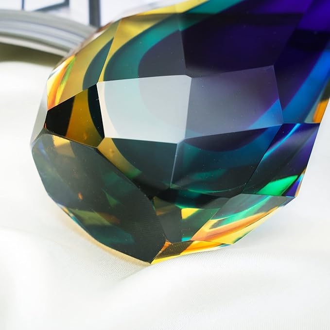 Yao Yuan Hand-Blown Glass Sculpture Glass Decor Murano-Style Glass Statue and Figurine Wonderful Gift, Blue and Green Color