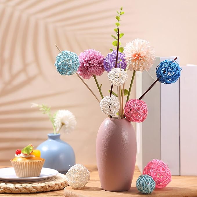 Patelai 36 Pcs Wicker Rattan Balls Decorative Balls for Vase Centerpiece Bowls Orbs Filler for Home Decor,4 Sizes(White, Pink, Green, Grey, Blue)