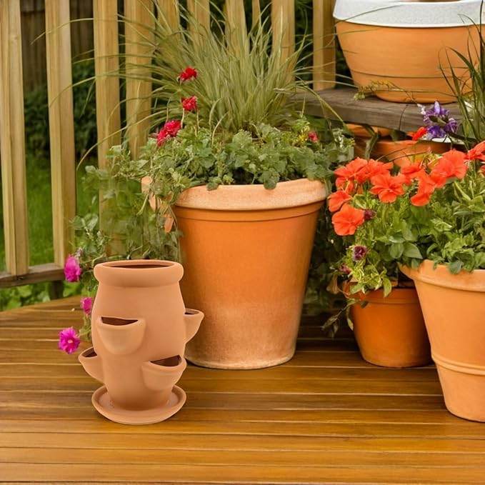 VICASKY Strawberry Planter Pot Tower Planters Outdoor Plants Terracotta Hen Chicks Pots Shaped Green Stalk Plant Stoneware Embossed Succulents Orchids Decorative Vertical Gardening Balconies