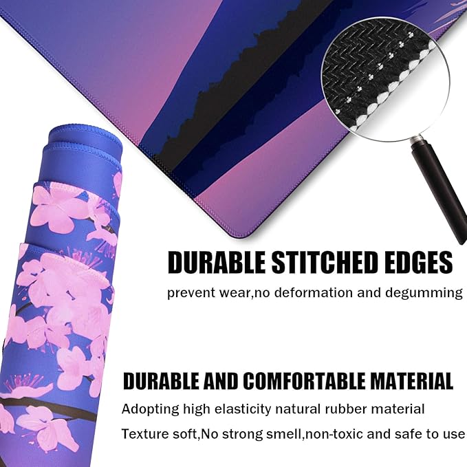 Large Extended Gaming Mouse Pad with Stitched Edges, Non-Slip Waterproof Rubber Base Mouse Pad for Office, Computer, Laptop and Home Mousepad 31.5 x 15.7 Inch, Janpanese Sakura