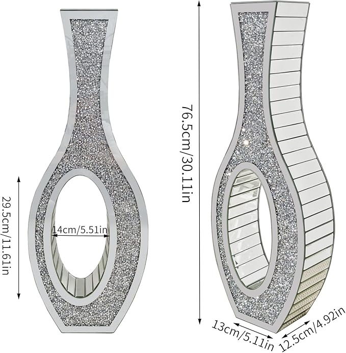 Elegant Glam Mirror Vase: Silver Glass Mirrored Vase Floor-Standing, 30.1 inches High Bling Crystal Living Room Centerpiece for Home Luxury Decor, Won't Hold Water