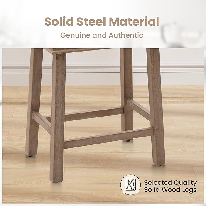 PHI VILLA Bar Stools Set of 4 - Solid Wood Legs Counter Height Barstools with Upholstered Saddle Seat, 24 inch Kitchen Counter Island Stools