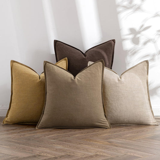 MIULEE Neutral Gold/Brown Linen Pillow Covers Pack of 4 Decorative Nautral Solid Throw Pillow Covers Soft Accent Boho Farmhouse Couch Pillowcases Modern Home Decors for Living Room Bed Sofa 24x24 Inch