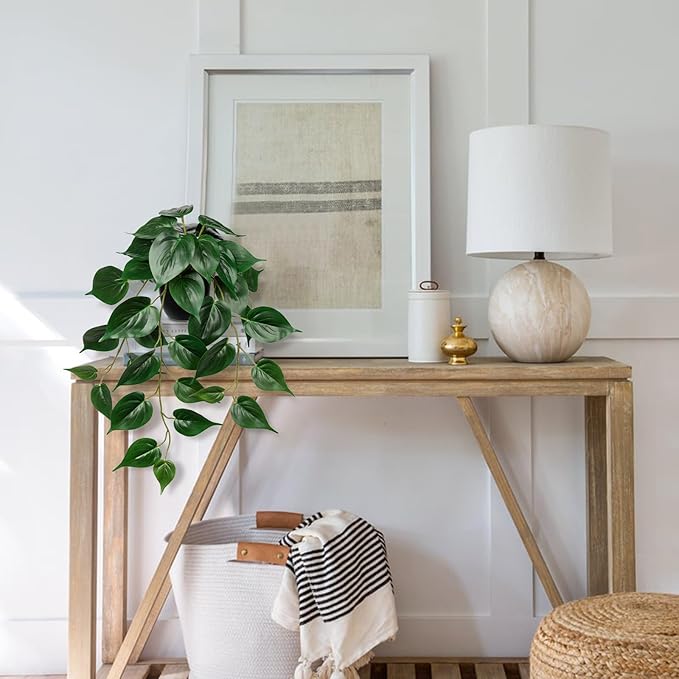 DILATATA 2 Pack Artifitial Hanging Plants 18" Fake Devil's Ivy Golden Pothos Plants, Hanging Potted Plants for Home Office Bedroom Indoor Outdoor Decor