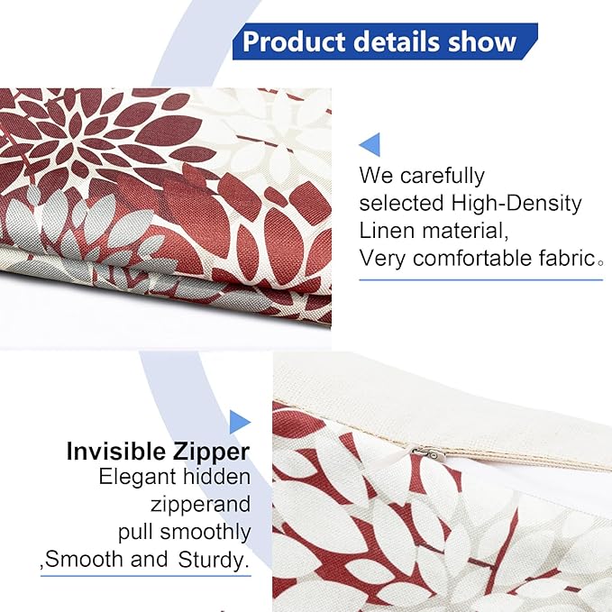 Wine Red Decorative Throw Pillow Covers 12x20 Inch Pillow Covers for Couch Living Room Bedroom Outdoor.Modern Sofa Throw Pillow Cover.Farmhouse Geometric Floral Linen Square Pillow Case.Set of 2