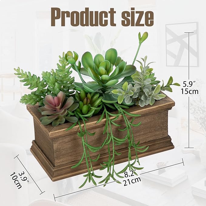 Artificial Succulents Plants, Mini Assorted Potted Succulent Fake Plants in Pots Small Succulents Plants Artificial with Wood Pot for Home Office Living Room Table Shelf Decor Indoor
