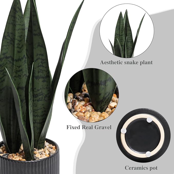Artificial Plants Sansevieria Snake Plant with Black Ceramic Pot Desk Small Fake Plant for Indoor Living Room Kitchen Bathroom Farmhouse Home Decor