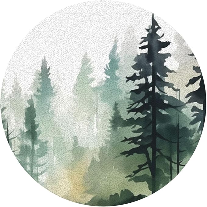 Forest Pine Trees Coasters Set of 6 Coasters for Drinks Absorbent Double-Sided Leather PVC Coaster for Tabletop Protection Coffee Table Decor Ideal for Home Decor House Warming Gifts