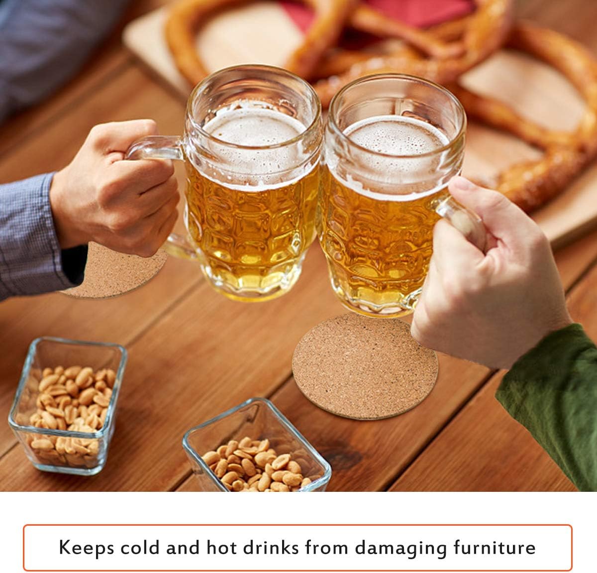 BEFORYOU 60 Pack Self-Adhesive Cork Round Coasters - 4"x 4" Cork Backing Sheets Mini Wall Cork Tiles for Coasters and DIY Crafts