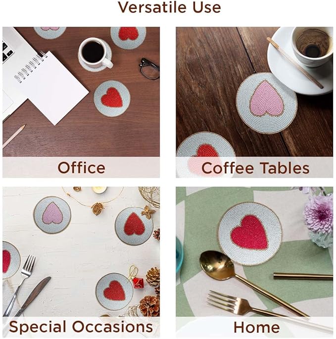 Folkulture Beaded Coasters for Drinks | Set of 4 (4") Round Decorative Bar Coasters for Table Décorations | Modern Coaster for Coffee Table for Her or Housewarming Gift