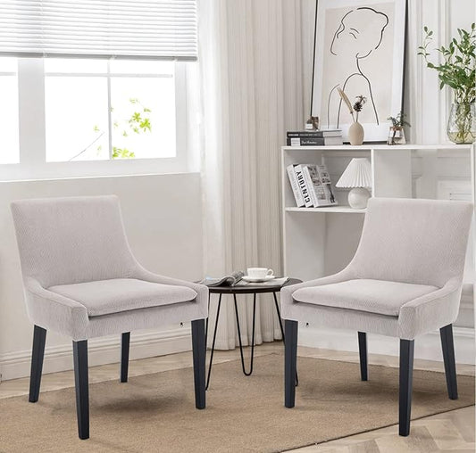 Dining Chairs Set of 2, Upholstered Corduroy Dining Room Chair with Wood Legs, Mid-Back Padded Kitchen Side Chairs for Dining Room, Beige