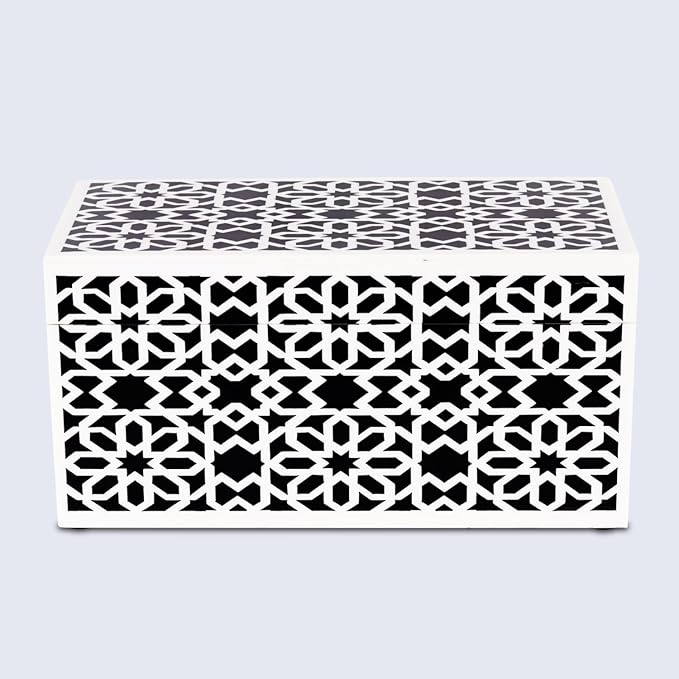 Handicrafts Home Decorative Storage Box with Lid– 10x5x5” Modern Home Decor Organizer, Memory Box & Jewelry Storage- Decorative Boxes for Living Room & Shelf Decor- Shiraz- Black White