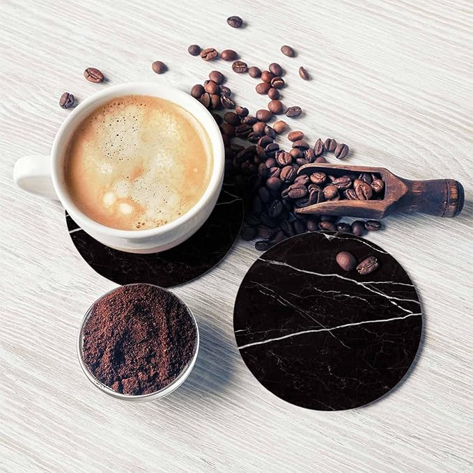 Black Marble Design with White Vein Coasters for Coffee Table Luxury Tile White Marble Line Housewarming Presents for Women Men Home Decor Office Kitchen Living Room 2 Pcs