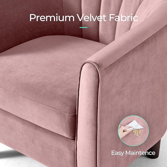 LINSY Accent Chair with Ottoman, Modern Barrel Chair Small Armchair Reading Chair with Footrest, Comfy Round Arms Chair for Living Room Bedroom Reading Room, Velvet, Pink