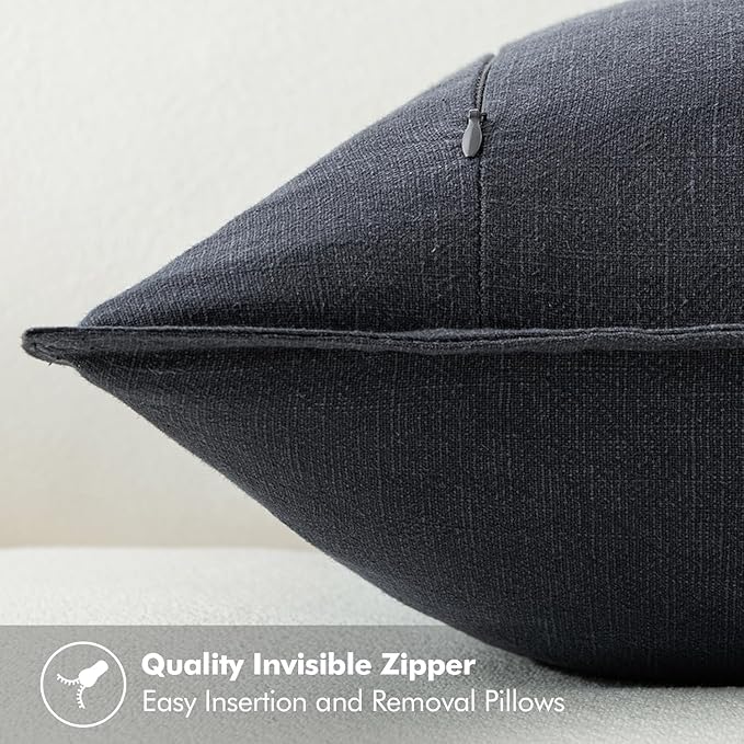 MIULEE Decorative Linen Pillow Covers 18x18 Inch Dark Gray Boho Farmhouse Neutral Couch Throw Pillows for Bed Pack of 2 Accent Modern Pillowcase Sofa Livingroom Home Decor