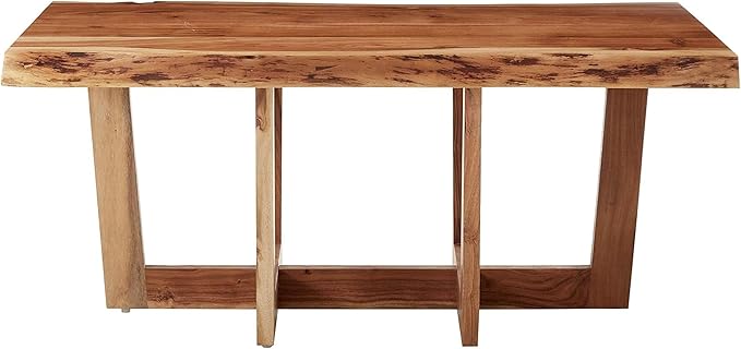 Berkshire 42-Inch Live Edge Coffee Table – Handcrafted Solid Acacia Wood in Minimalist Design and Natural Finish with Cross-Braced Wood Legs and Floor Protectors – Modern Living Room Furniture