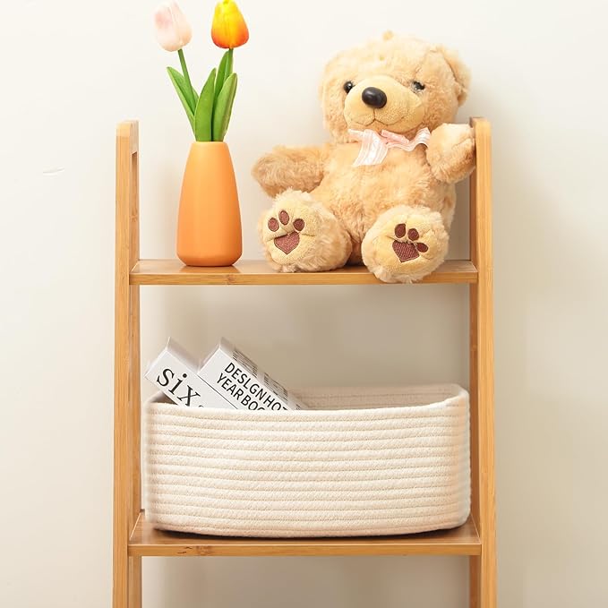 Small Storage Baskets for Organizing | Closet Organizer Bins | Shelf Toy Basket | Woven Rope Baskets | Cube Decorative Box | Shallow Basket | 11.5x7.5x4.7” | 4 Packs Off White