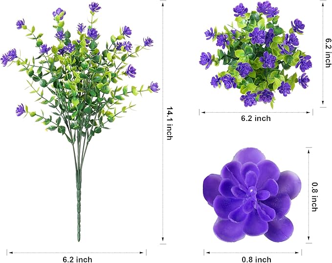 Ivydale Artificial Purple Flowers Plants for Outdoors Indoor Decoration, 12 Bundles Fake Plastic Flowers UV Resistant Faux Greenery Bushes Shrubs for Home Porch Patio Window Box Garden Decor (Purple)