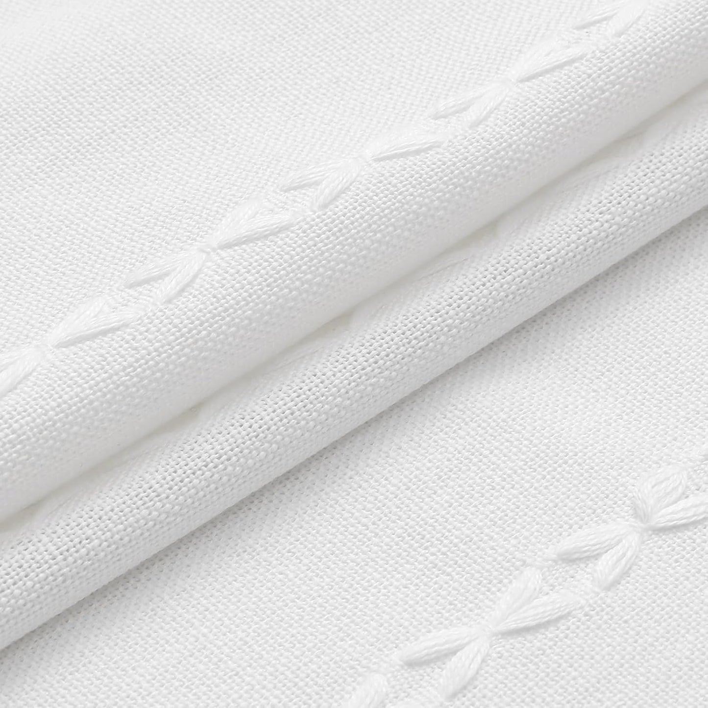 MitoVilla Modern Farmhouse Shower Curtain Set 72 x 78, Boho 78 inch Long Polyester Linen Tassel Fabric Shower Curtain Set for Chic Cottagecore French Rustic Bathroom Decor, White