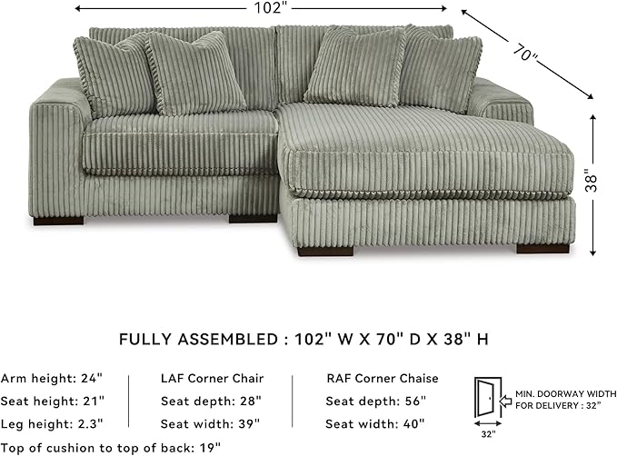 Signature Design by Ashley Lindyn Contemporary L-Shaped 2-Piece Sectional with Chaise for Living Room, Gray