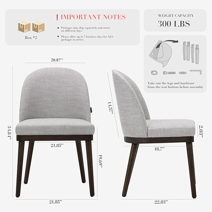 COLAMY Upholstered Dining Chairs Set of 4, Large Dining Room Kitchen Chairs with High Back and Deep Seat, Modern Fabric Dinner Chairs with Wood Legs, Light Grey