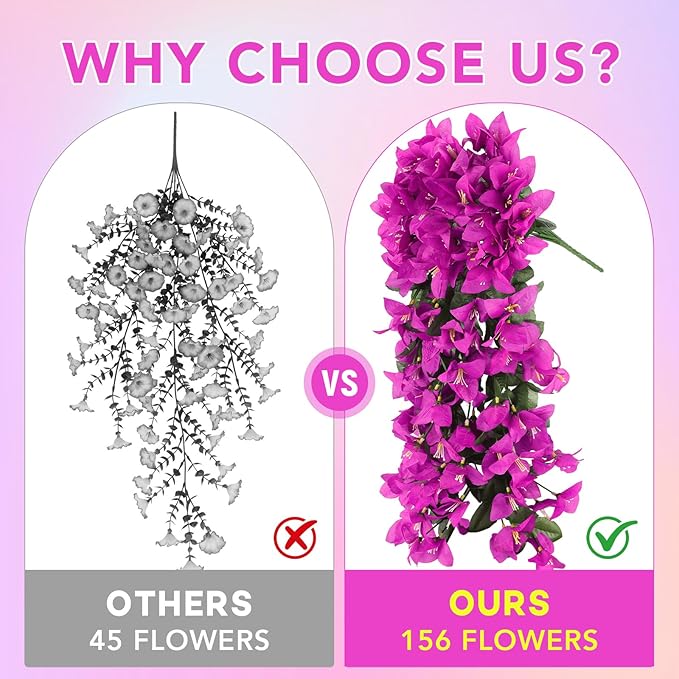 Artificial Bougainvillea Flowers for Outdoor Plant,4 pcs Faux Hanging Flowers Bougainvillea for Outside Decoration,Fake Silk UV Resistant Vines for Front Door Porch(Fuchsia)