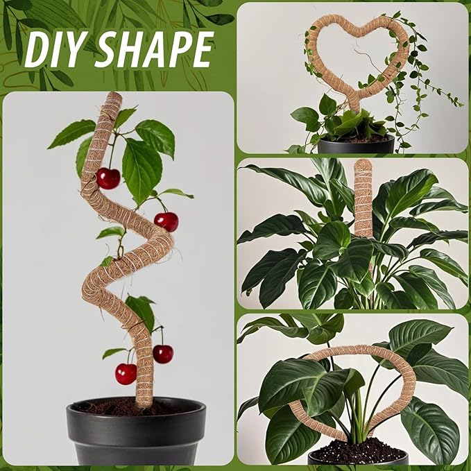 3 Pack Moss Pole, 28" 48" 63" Monstera Plant Support for Climbing Indoor Plants, Bendable Coco Coir Plant Support Stakes for Potted Plants, Pothos, Philodendron