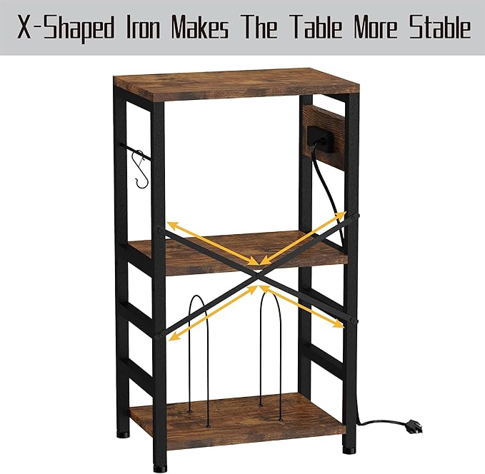 End Table with LED Light,Record Player Stand with Charging Station,Vinyl Records Storage,Turntable Stand Albums Storage for Music Room Studio-Modern Brown