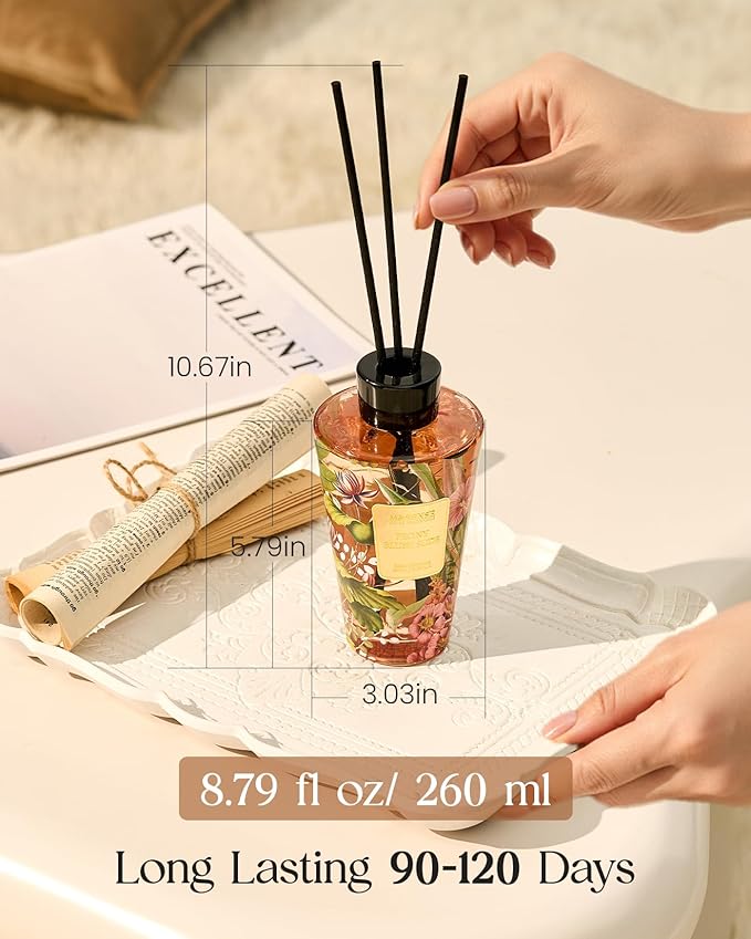 M&SENSE Peony Blush Sude Reed Diffuser Set - 8.79fl oz Home Fragrance Non-Toxic Essential Oil Diffuser with Sticks, Air Freshner Gifts for House Bedroom Bathroom Office Decor