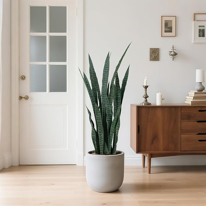 4ft Artificial Snake Plant, Fake Sansevieria snke Indoor, 36 Thick PE Leaves Lifelike Faux Snake Plants, Home Living Room Decor,Greenery for Office Decor,Grayish Green