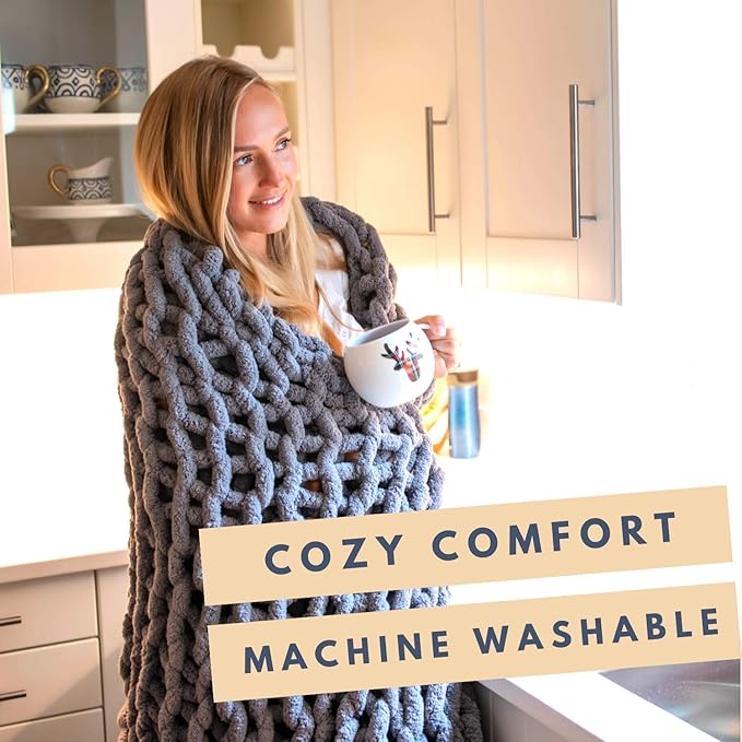 clootess Chunky Knit Blanket Knitted Throw Crochet Chenille Yarn Woven for Bed Sofa Textured Thick Cable Decor (Storm Grey 40x60in)