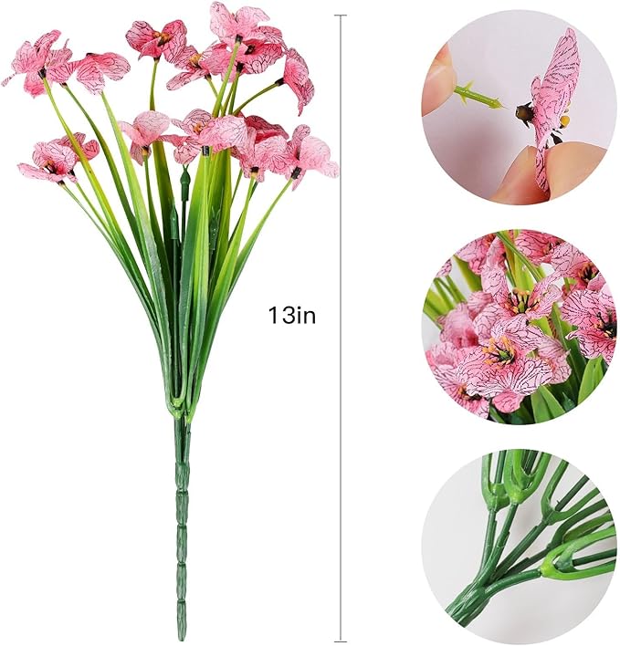 AmyHomie 20 Bundles Artificial Flowers for Outdoor Outside Spring Summer Decoration UV Resistant Faux Flowers No Fade Fake Plastic Plants Garden Porch Window Box Decorating (Pink)