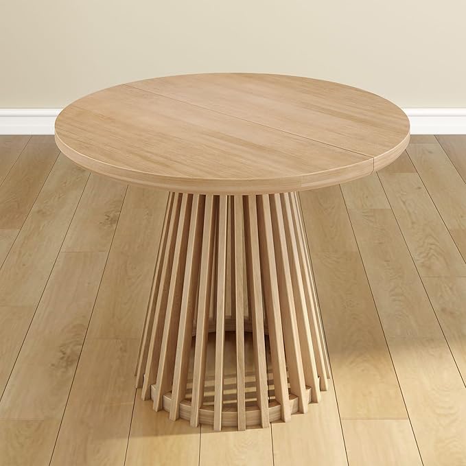 Plank+Beam Lido Round Dining Table, 38", Wooden, Pedestal, Minimalist Kitchen Table for 4 for Dining Room, Blonde