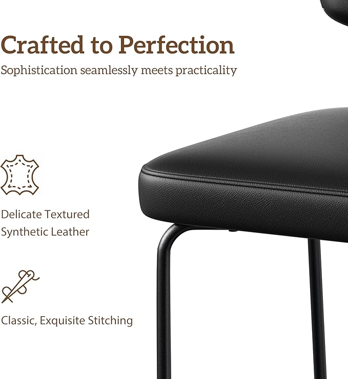 Counter Height Bar Stools Set of 4, 26" Faux Leather Kitchen Counter Bar Stools with Backs, Metal Legs, Footrest, Bar Chairs for Kitchen Island, Black