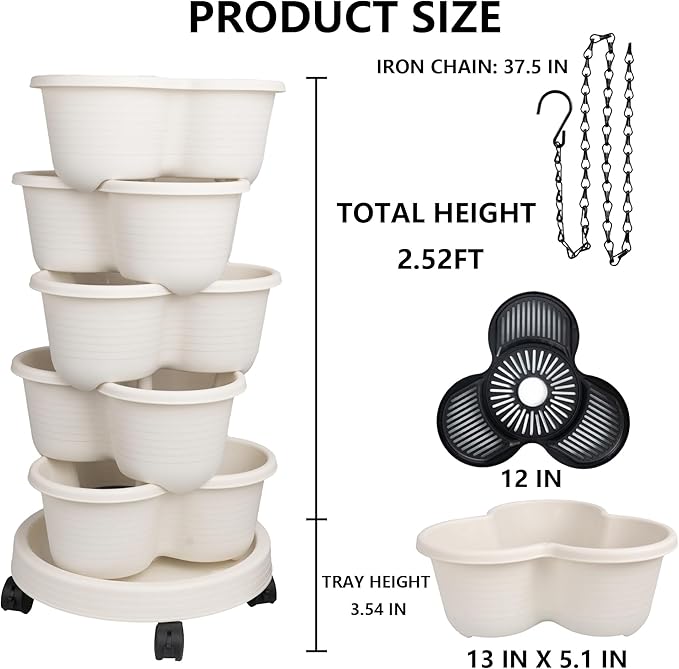 Hourleey Strawberry Planter, 5 Tier Stackable Gaden Tower for Flowers, Vegetables, Grow Your Own Herb Garden Vertical Oasis of Vegetables and Succulents