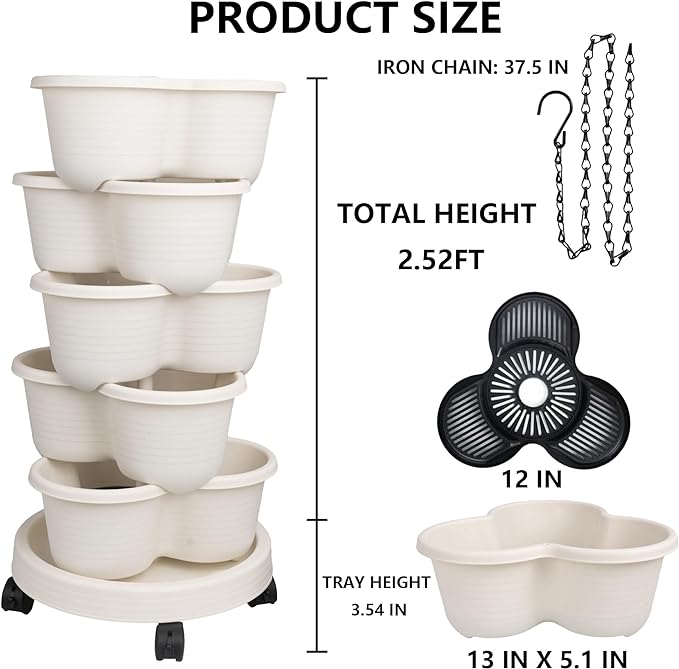 Hourleey Strawberry Planter, Stackable Gaden Tower for Flowers, Vegetables, Grow Your Own Herb Garden Vertical Oasis of Vegetables and Succulents (2 Pack 5 Tier)