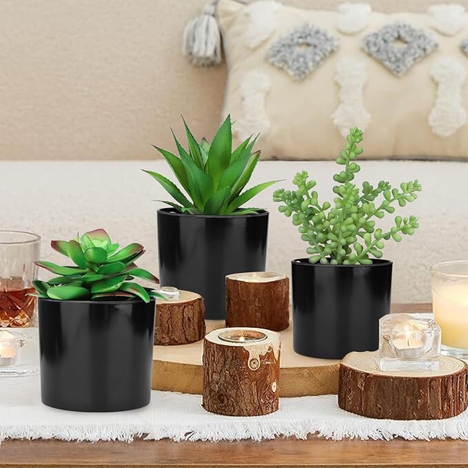 Hopewood Artificial Succulents Faux Potted Plant Decor, Small Fake Plants in Black Pot, Realistic and Lifelike for Book Shelf, Desk Decor, Home Office, Kitchen, or Bathroom Decor - Pack of 3