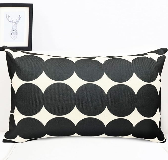 Decorative Throw Pillow Covers Set of 2 Black Fashion Polka dot Pillow Covers 12x20 Inch Throw Pillow Cover Linen Pillowcase Farmhouse Outdoor Pillow Covers for Couch Sofa Living Room