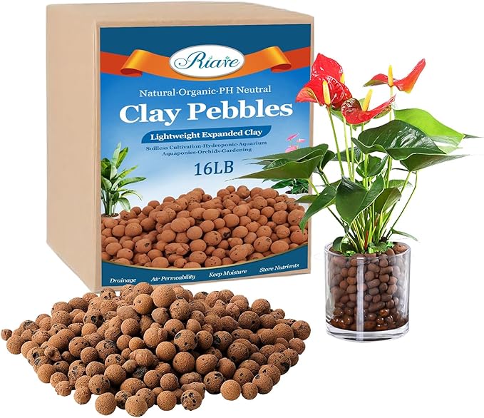 Riare 16 LBS Organic Expanded Clay Pebbles - 4mm-16mm Natural Leca Balls Lightweight Hydroponic Clay Pebbles Aggregate for Indoor Plants, Hydroponic Growing, Plants Drainage, Aquaponics