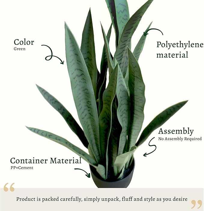KOL 3FT Artificial Snake Plant, Fake Sansevieria Indoor Outdoor, 28 Thick PE Leaves Lifelike Faux Silk Plants, Home Decor Mother in Law Tongue 35in, Greenery for Office Decoration, Green